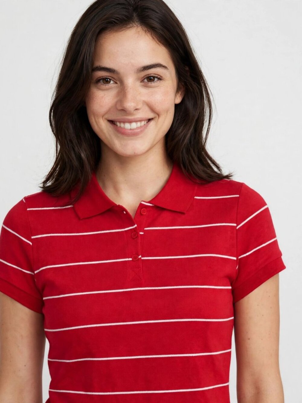 Heart & Hips Red White Striped Polo Shirt Short Sleeve Size M
